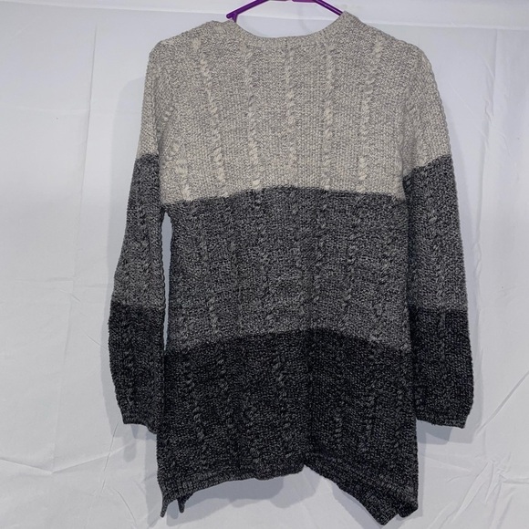 Jeanne Pierre Sweater Cable Knit Crewneck Gradient Color Block Chunky Long Top - Picture 4 of 4